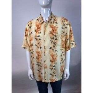 Puritan XL Hawaiian Shirt Floral Print Beige & Orange Rayon Short Sleeve Button-
